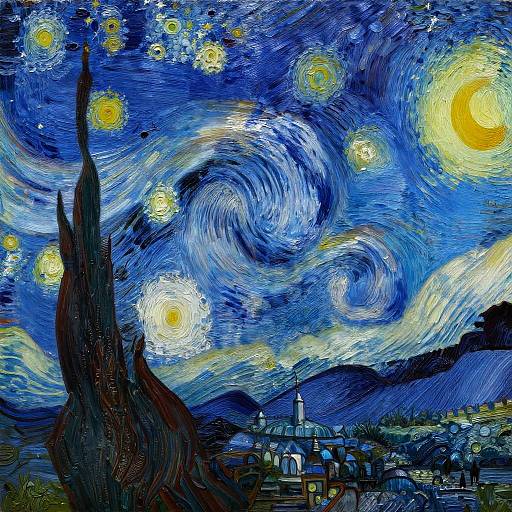 Blue Mosque Landscape in Starry Night Style