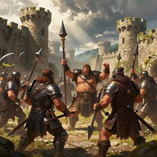 Fantasy Panzones Warriors Defending Village