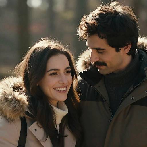 Couple Smiling in Sunlit Forest