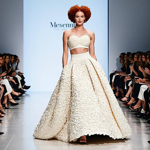 Avant-Garde Ivory Couture Two-Piece Gown on Runway