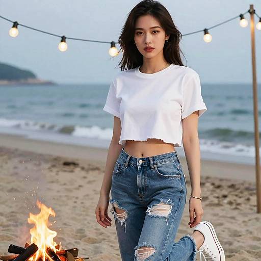 Voluptuous Woman at Beach Bonfire