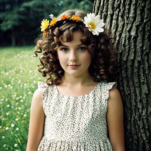 Girl with Curly Hair and Flower Crown Outdoors
