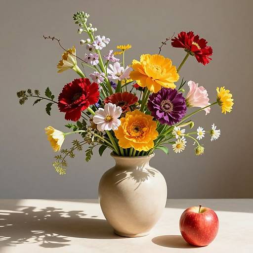 Vibrant Flower Arrangement with Apple