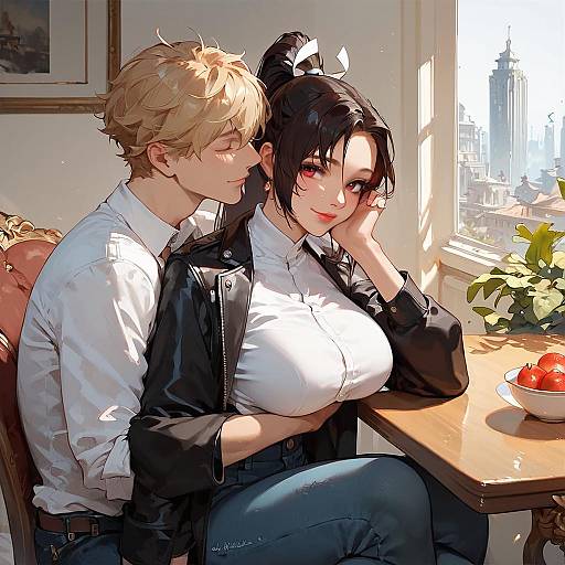 Stylish Urban Ponytail Woman Sitting