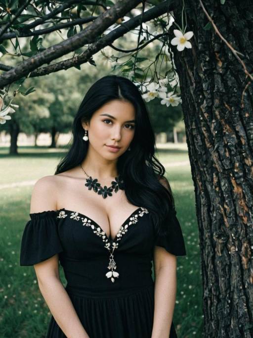 Woman in Black Dress by Tree