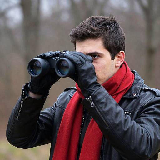 Intense Outdoorsman with Binoculars