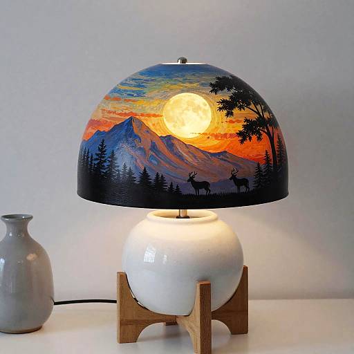 Decorative Lamp with Painted Sunset Shade