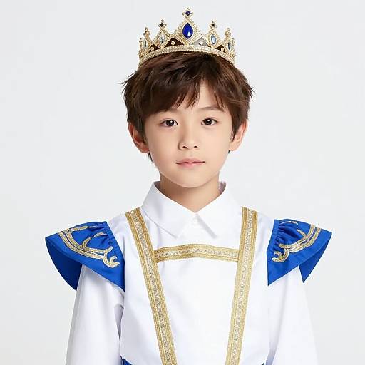 Boy in Royal Crown and Embroidered Dress