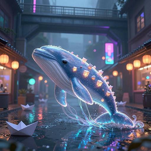 Vibrant Narwhal Spirit in Neon Dreamscape