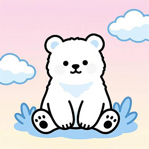 Whimsical Bear Clipart with Pastel Sky