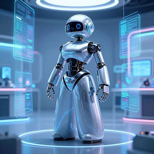 Curvy Chrome Robot in Sci-Fi Lab