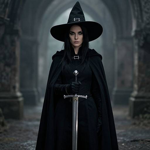 Witch Hunter Woman in Black Attire