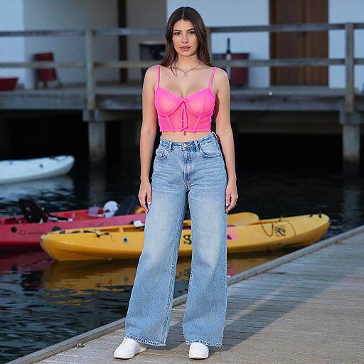 Stylish Woman at Waterfront Dock