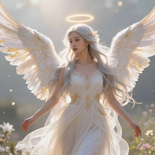 Ethereal Female Angel in Serene Landscape