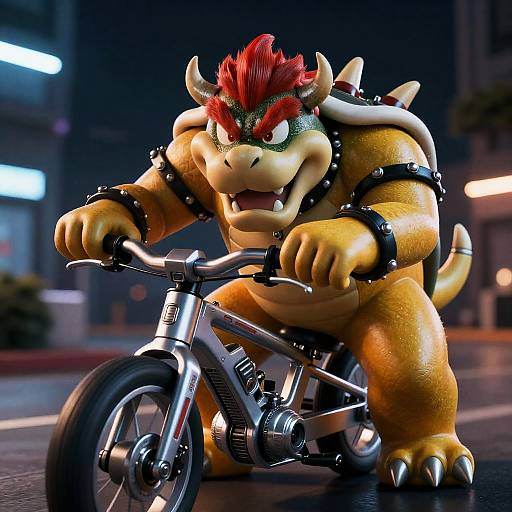 Cinematic Cyberpunk Bowser on Sci-Fi Bike