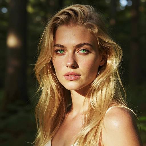 Blonde Woman in Sunlit Forest