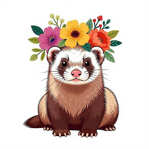 Whimsical Ferret with Floral Crown