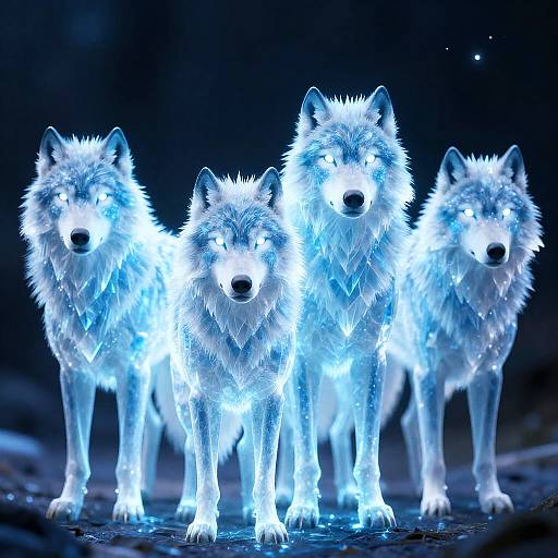 Luminescent Crystalline Wolves in Starry Night