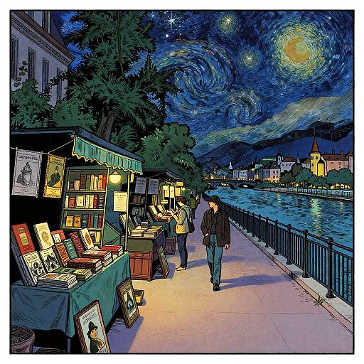 Starry Riverside Antique Bookstalls Comic Panel
