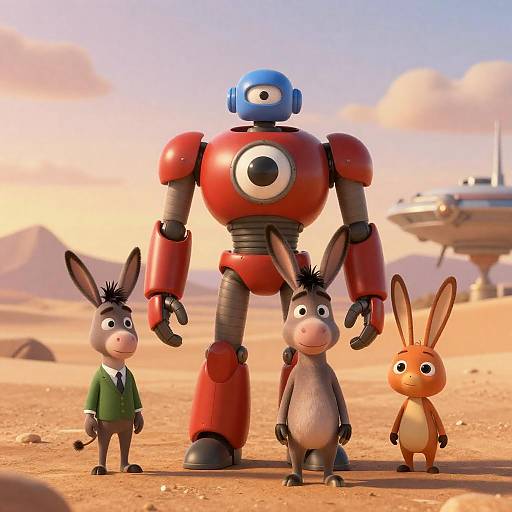 Desert Sunset Adventure with Animated Characters