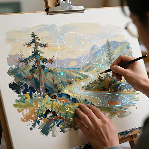 AI Painter Creating Futuristic Landscapes