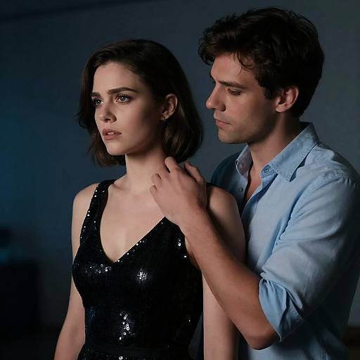 Intimate Duo in Dim Blue Light