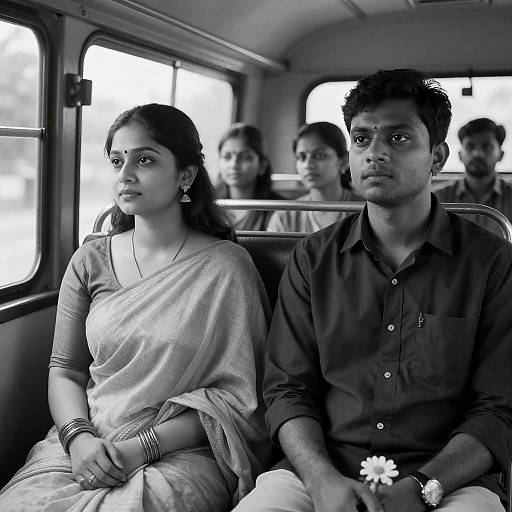 Black-and-White Bus Scene Captured