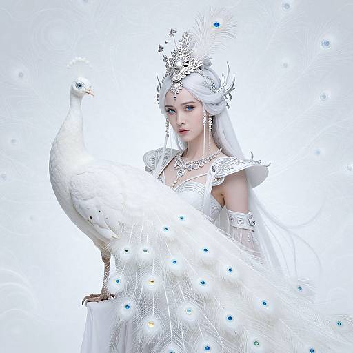 Ethereal Woman with White Peacock