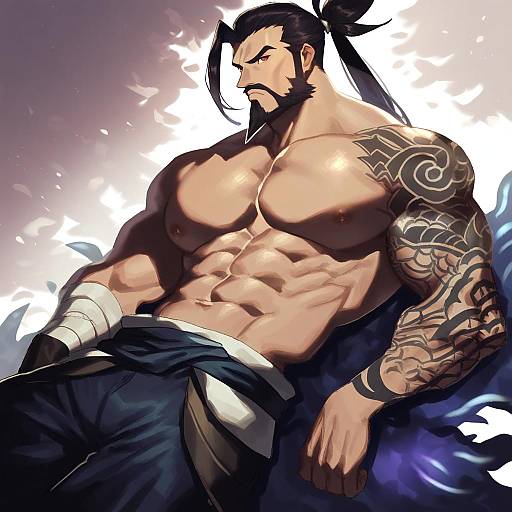 Illustration of Hanzo (overwatch), overwatch in the style of Okame nin