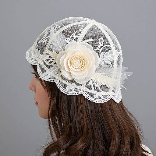 Elegant Embroidered Tulle Lace Cap