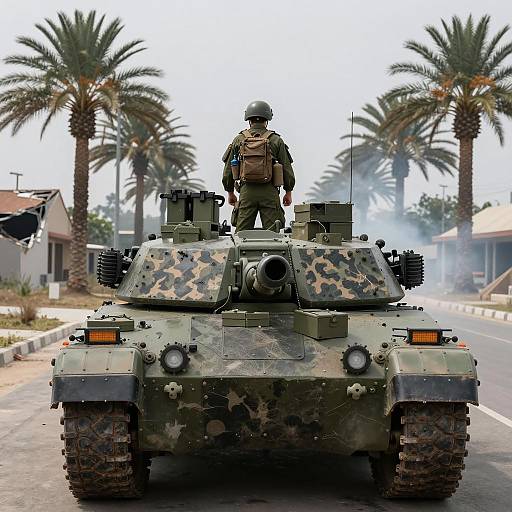 Olive Green Soldier Behind Armored Tank