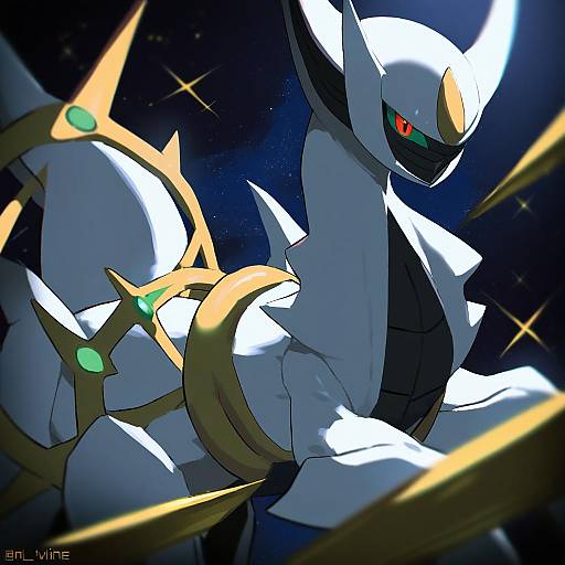 Illustration of Arceus, pokemon in the style of Nvl
