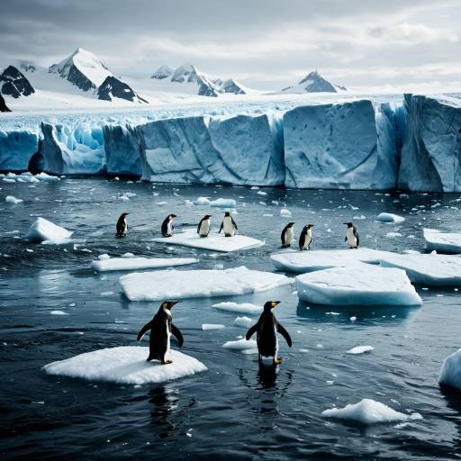 Frozen Glaciers and Penguins in Dramatic Scene