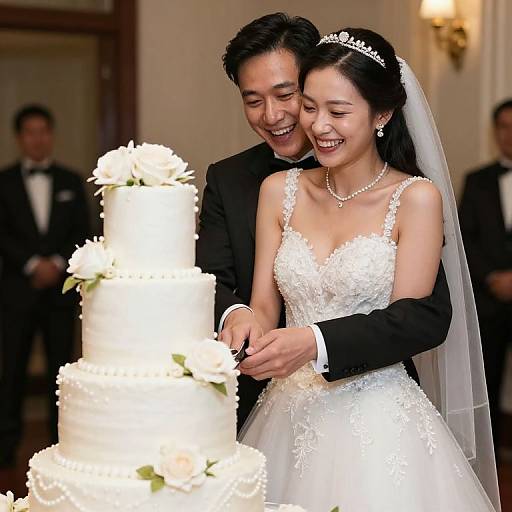 Joyful Bride and Groom Embrace