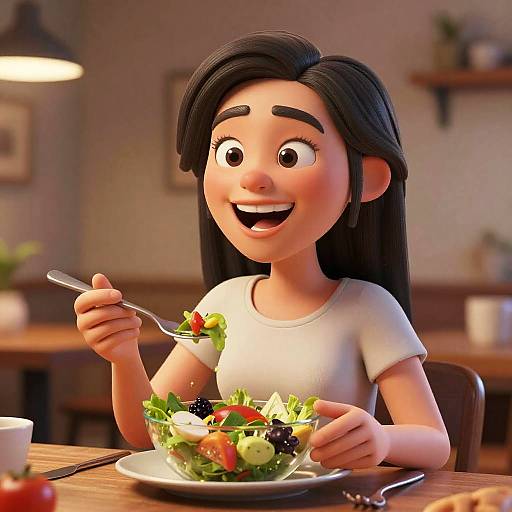 3D Woman Enjoying Fresh Salad