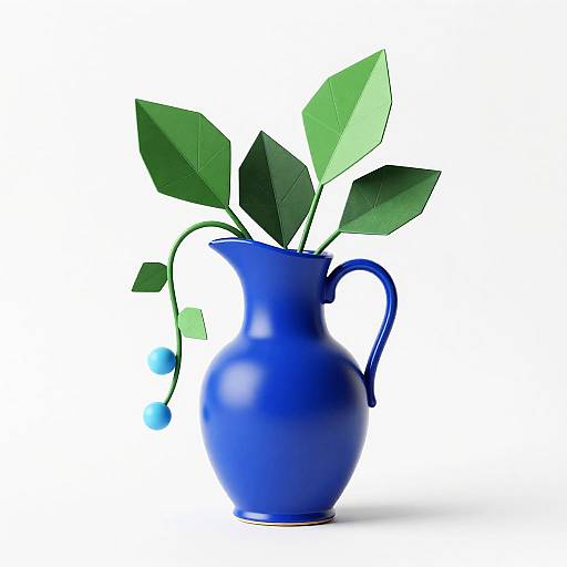 Glossy Indigo Jug with Polyhedral Leaves