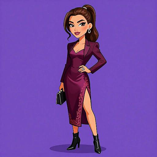 Elegant Woman in Burgundy Silk Dress