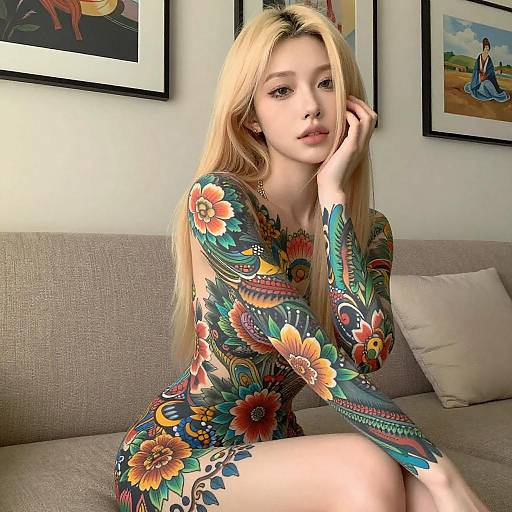 Young Asian Woman with Floral Tattoos