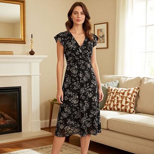 Woman Modeling Gabby Black Floral Dress