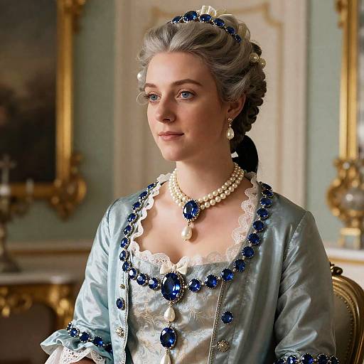 18th Century Rococo Duchess in Sapphire and Pearl Parure
