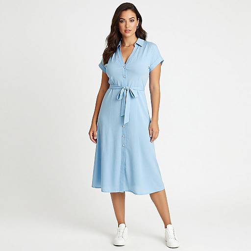 Woman in Sky Blue Midi Shirtdress