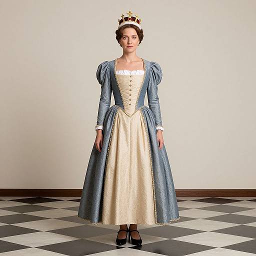 Elegant Woman in Crowned Dress