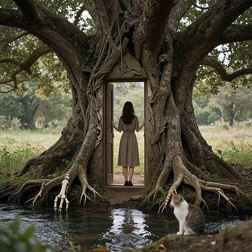 Woman at Enchanted Tree Doorway