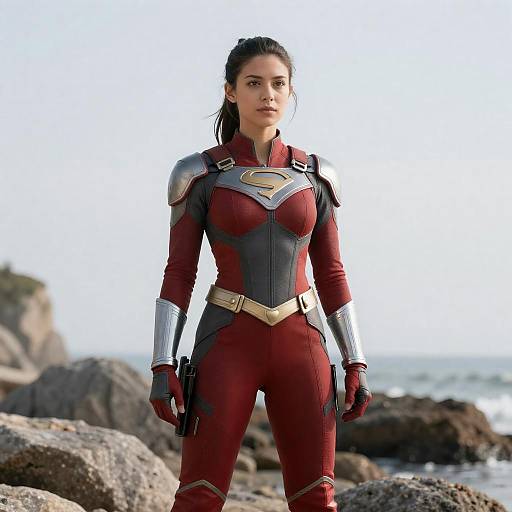 Red and Gray Superhero on Rocky Beach