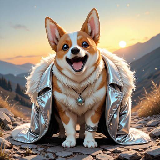 Playful Corgi Against Bright Sunrise Playful Corgi Against Bright Sunrise