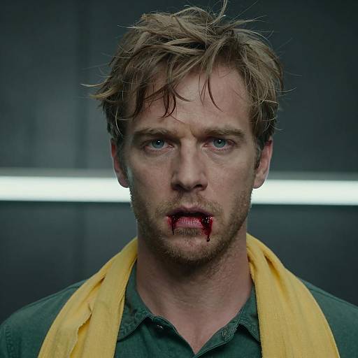 Intense Portrait of a Battle-Worn Man