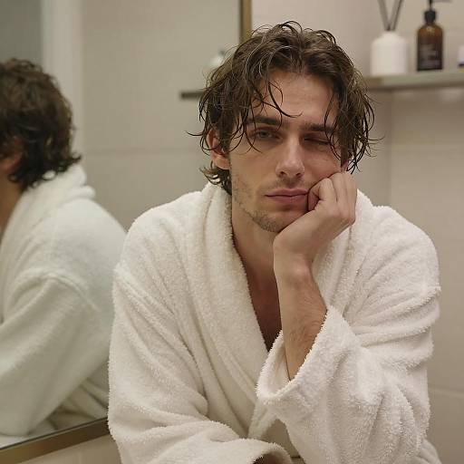 Relaxed Man in Fluffy Bathrobe