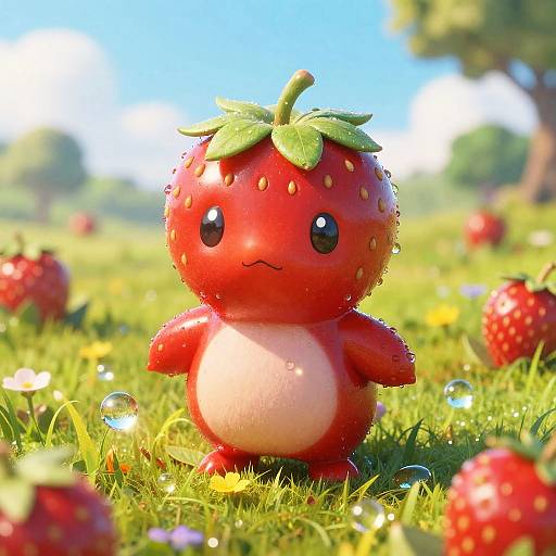 Cute Strawberry-Themed Pokémon Creature