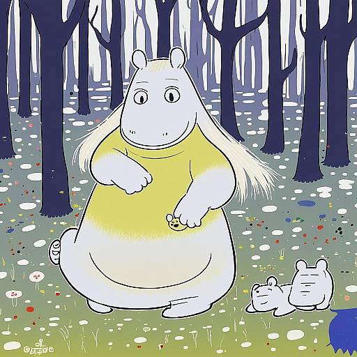 Illustration of Moomintroll, moomin in the style of Potg (piotegu)
