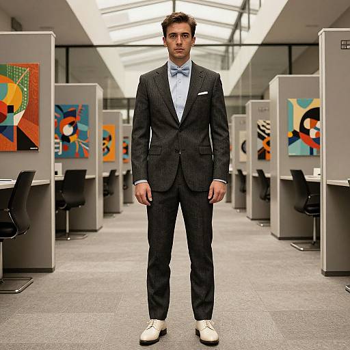 Confident Man in Charcoal Seersucker Suit